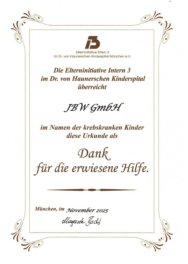 JBW donation to i3 children's cancer charity JBW donation to i3 children's cancer charity